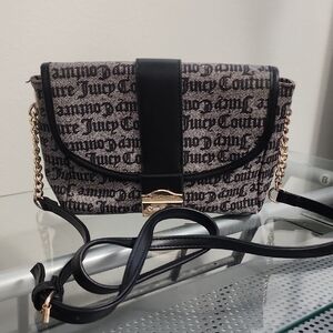 Juicy Couture Black Cream Logo Crossbody Bag Y2K Chain Strap